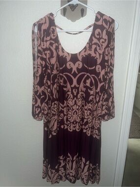 Soma Brown Dress with Blush Ornamental Print, Long Sleeve